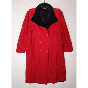 Vintage Basile Red Wool Coat Black Accents Long Womens Large